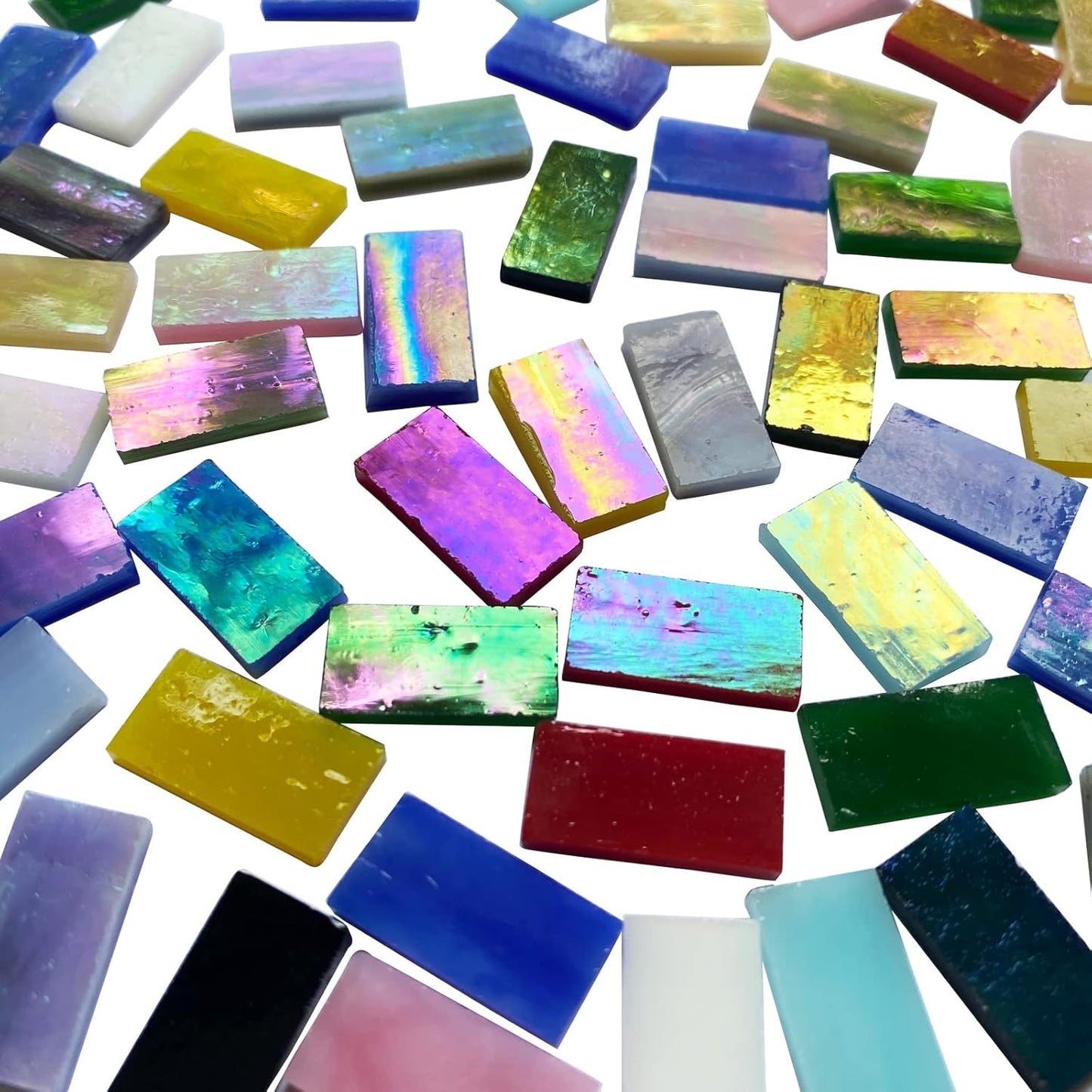 Rectangle Iridescent Glass Mosaic Tiles, 320 Pieces Colorful Stained Glass Supplies for Crafts, Rainbow Mosaic Glass Pieces for Adults