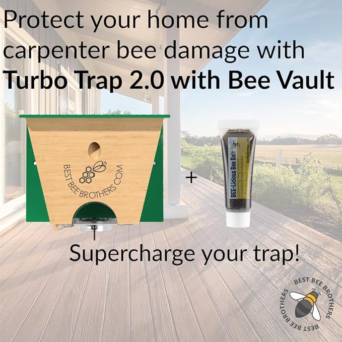 Best Bee Brothers Turbo Trap 2.0, Professional-Grade Carpenter Bee Trap for Outside with Bee Vault, Large Viewport & Spring-Loaded Door, 4.1” W x 4.8” H x 5.9” D (2 Pack)