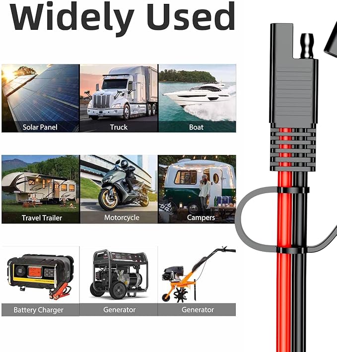 SAE Extension Cable 12AWG, SNLLMZI SAE to SAE Extension Cord DC Power Automotive Extension Cable for Solar Panels,Cars, RVs,Trucks,Boats, etc (20FT)