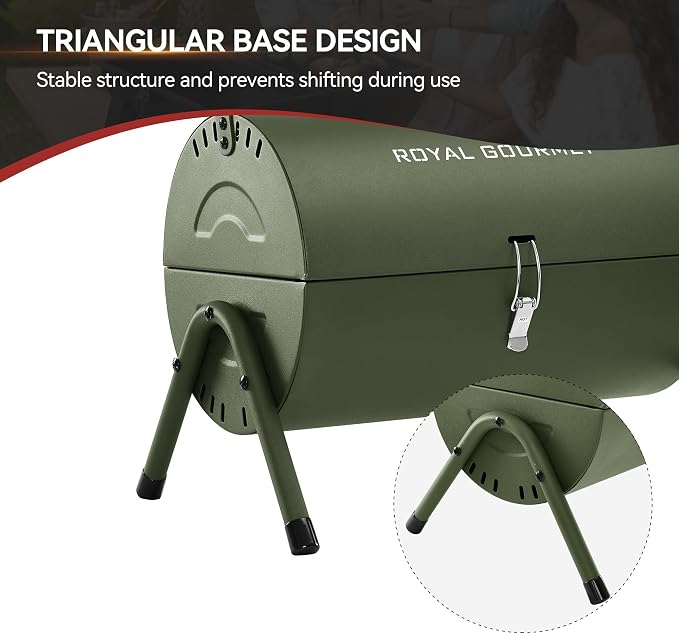 Royal Gourmet CC1015L Portable Charcoal Grill, 147 Sq. In. Cooking Area, with Four Air Vents, Lid Latch Buckle, Lid Handle, for Outdoor Backyard, Patio Parties and Picnics, Olive Green
