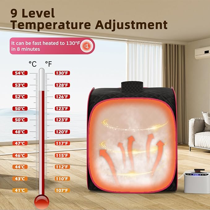 Portable Steam Sauna at Home, 9 Levels Heating, Sauna Tent for Home with Steamer and Folding Chair, Sauna for Relaxation, Detoxification, Spa