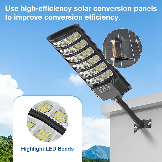 Solar Street Lights Outdoor Waterproof , 6500K 320°Wide Angle Flood light, LED Solar Parking Light with Motion Sensor and Remote Control for Outdoor, Streets, Courtyards,Parking Garages,-4Pack