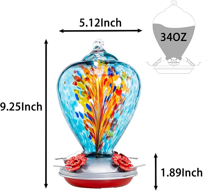 Muse Garden Hummingbird Feeders for Outdoors Hanging, Blown Glass Hummingbird Feeder Gifts for Women, Garden Decor Backyard Decor, Unique Gardening Gifts for Older Women, 34OZ, Comet | Muse Garden Hummingbird Feeders for Outdoors Hanging, Blown Glass H...
