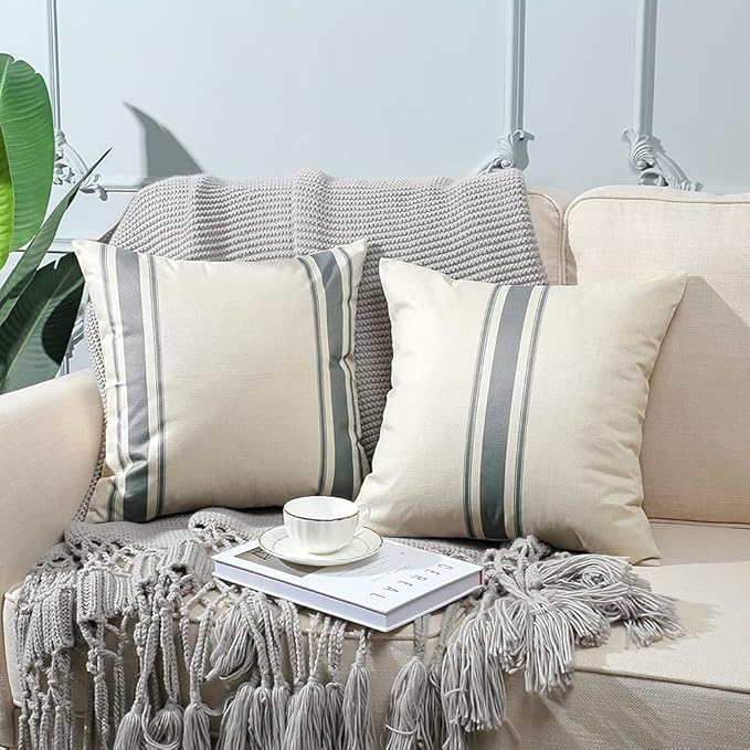 OTOSTAR Pack of 2 Outdoor Waterproof Decorative Pillow Covers 16x16 Inch Linen Geometry Pillowcases Cushion Case Garden Throw Pillow Covers Pillows Shell for Patio Furniture Couch Tent Balcony (Grey)