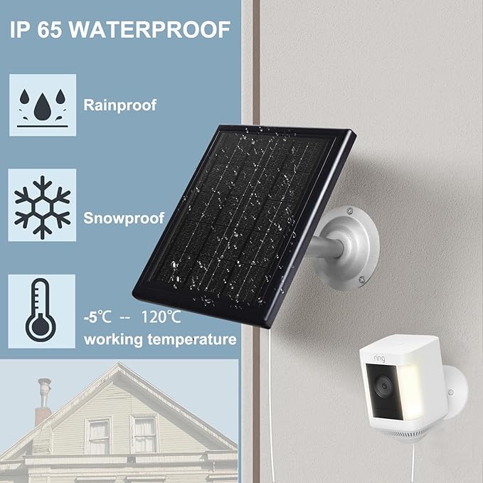 Ring Camera Solar Panel 5V 5W Outdoor Solar Battery Charger for Ring Spotlight Camera, Stick Up Camera with IP65 Waterproof, 16.4ft Cable, 360° Adjustable Bracket (Black,3 Pack)