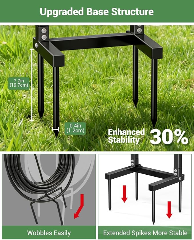 HZE Garden Hose Holder, Freestanding Water Hose Holder Stand for Outside, Heavy Duty Detachable Metal Garden Tube Storage Hanger Rack Holds 160 FT for Yard Lawn Farm, Black