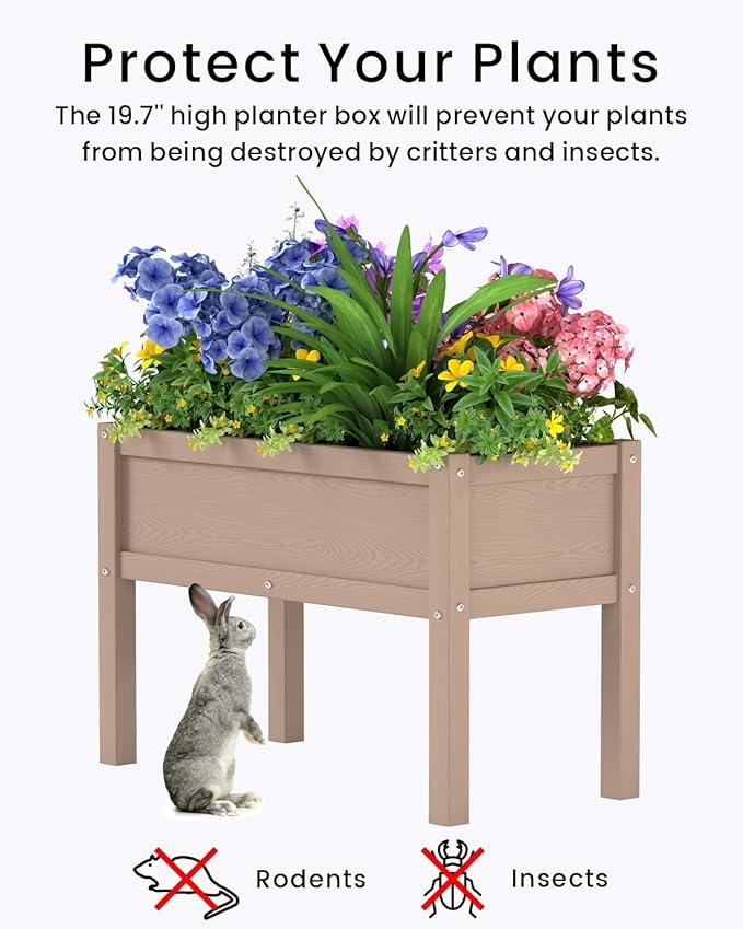 Small HDPE Raised Garden Bed, Elevated Planter Box with Legs, Outdoor All-Weather Planter Raised Beds for Seeds, Herbs, Flowers, Vegetables (Brown)