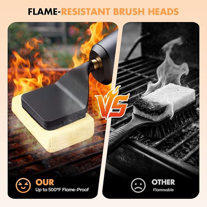 Electric Grill Brush - Bristle Free Grill Brush for Outdoor Grill, Cordless BBQ Grill Cleaner with 3 Heads, Rechargeable 240 Mins Runtime Barbecue Grill Cleaning Brush (Gray)