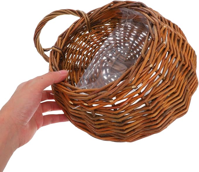 Gatuida 2Pcs Rattan Hanging Flower Basket, Wall-Mounted Woven Planter Rustic Flower Pot, Light Brown, 12.20 x 10.62 x 4.72 Inch