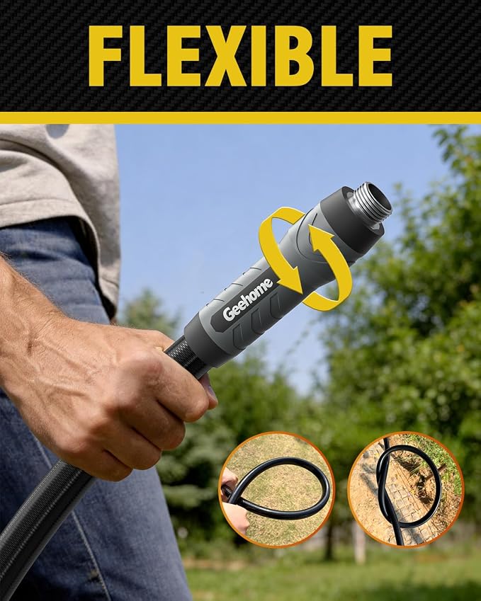 Heavy Duty Garden Hose, 25 ft x 5/8" Polyurethane Water Hose with Swivel Fittings, Flexible, Lightweight, No-Kink, Leakproof, Burst 600 PSI, Black