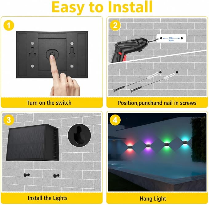T-SUN Solar Fence Lights Outdoor, 8 Pack RGB Up and Down Decorative Solar Wall Lights with Adjustable Beam Angle, Color Changing & IP65 Waterproof Solar Wall Sconce for Patio Porch Yard Deck Stairs