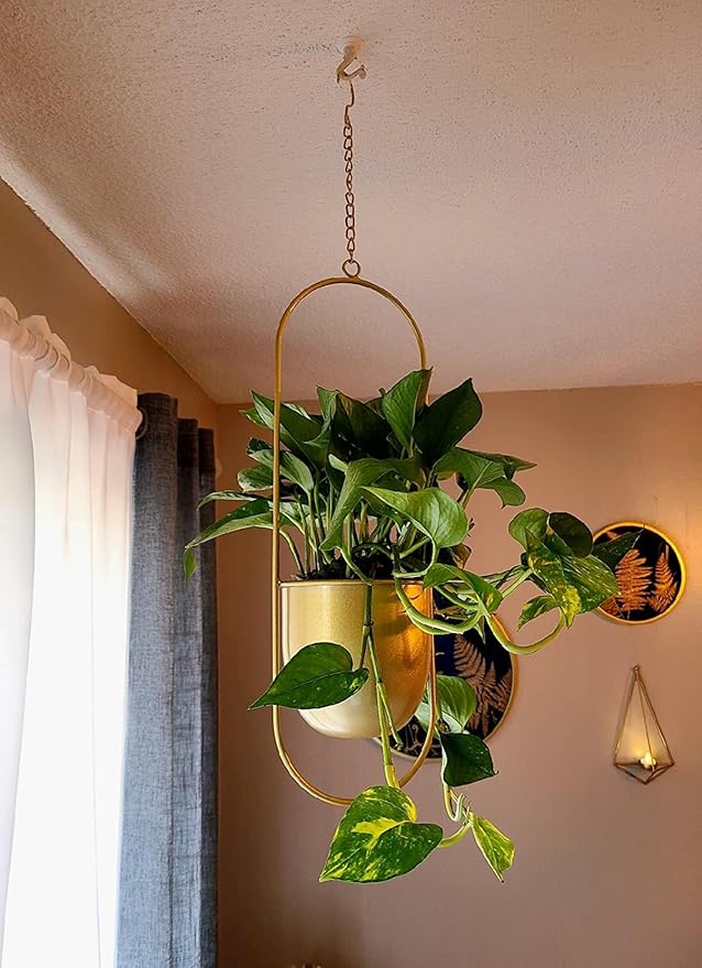 Shineloha 2 Pack Hanging Planters for Indoor Plants with 5.5" Pot + Ceiling Hook | Gold Hanging Planter, Gold Plant Hanger, NO Plant incld