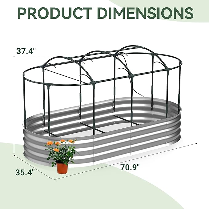 Lineware Raised Garden Bed with Self-Watering System, 6x3x1 ft Elevated Planter Boxes Outdoor with Mesh Cover, Oval Galvanized Raised Beds for Gardening,Vegetables,Flowers, Backyard, Patio