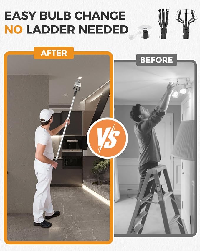 Upgraded 12FT Light Bulb Changer for High Ceilings, High Reach Light Bulb Removal Tool with Baskets and Suction Cup and Pole Extension for Recessed Lights and Standard Bulbs