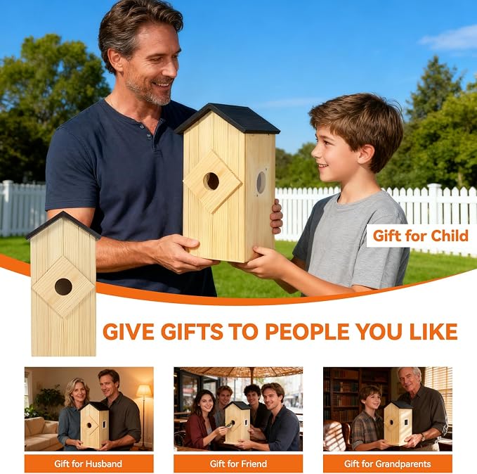Bird House with Camera - Hanging Wooden Bird Houses for Outside Clearance：1080p HD Wireless Bird Feeder Camera for Outdoors Bird House Box Gift for Father Mother (Birdhouse Camera 1)
