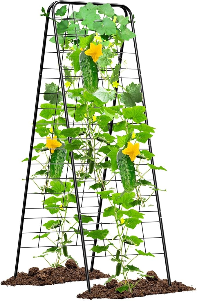 Heavy Duty Cucumber Trellis，50"x17" Adjustable A-Frame Trellis for Climbing Plants，100%Metal Mesh Design,Rust-Proof and UV-Resistant，Garden Trellis for Cucumber Beans and Vine Type Plants.Black &1Pcs