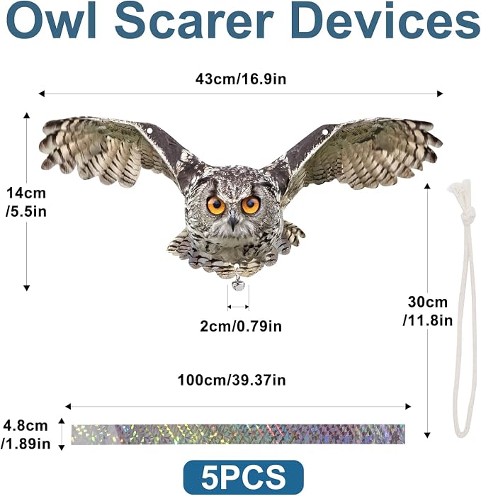 5PCS Plastic Owl to Scare Pigeon, Dual-Side Printed Fake Owl Control Device for Garden Patio Windows Farm