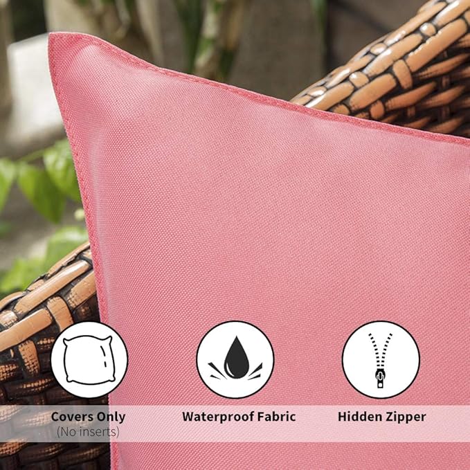 MIULEE Pack of 2 Decorative Outdoor Waterproof Pillow Covers Square Garden Cushion Sham Throw Pillowcase Shell for Spring Valentine's Day Patio Tent Couch 18x18 Inch Pink