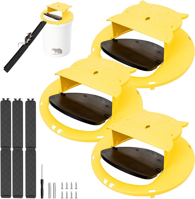 Mouse Trap Bucket,Bucket lid Mouse Trap,Upgrade Automatic Reset Flip and Slide Mouse Trap 5 Gallon Bucket Lid Mouse Rat Trap, Humane Mouse Rat Traps for Indoor Outdoor Use, Reusable Mouse Trap 4 Pack