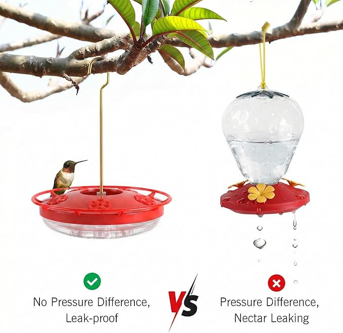 eWonLife Hummingbird Feeders for Outdoors, 16oz Leak-Proof Saucer Humming Bird Feeder with Integrated Ant Moat, Bee Proof 5 Feeding Ports, Brush, Easy Clean & Refill, Hanging Garden Yard Décor