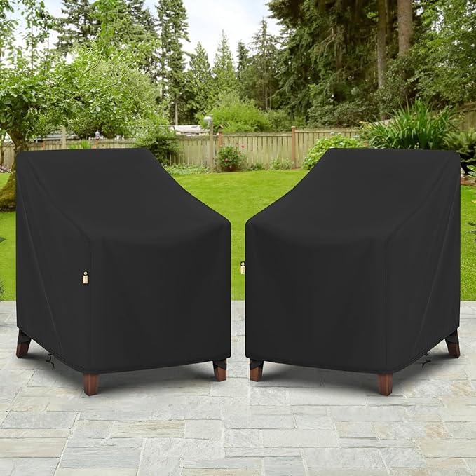Arcedo 2 Pack Patio Swivel Lounge Chair Covers, Waterproof Outdoor Rocking Chair Covers for Patio Lawn Garden Wicker Furniture, All Weather Protection - 34”W x 37”D x 36”H, Black