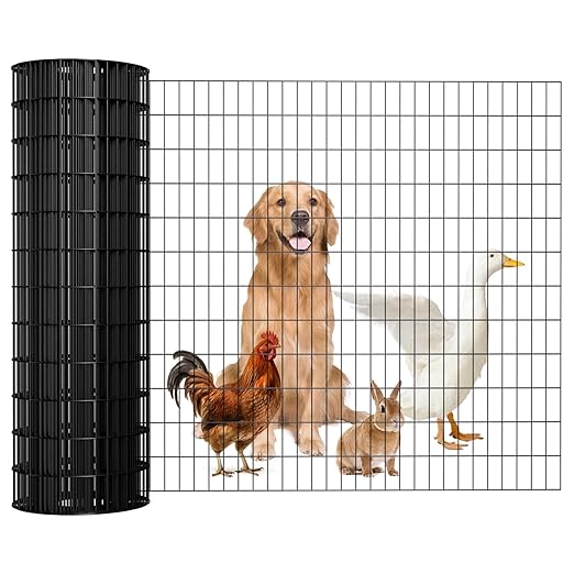 Welded Wire Fence 24inx25ft, 16GA, Mesh Size 2" x 3" Black Hardware Cloth, Chicken Wire Fence, PVC Coated Garden Border Fencing, Vinyl Coating Metal Wire Mesh for Yard, Dog Vegetable, Plant