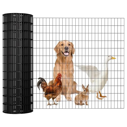 Welded Wire Fence 24inx50ft, 16GA, Mesh Size 2" x 3" Black Hardware Cloth, Chicken Wire Fence, PVC Coated Garden Border Fencing, Vinyl Coating Metal Wire Mesh for Yard, Dog Vegetable, Plant