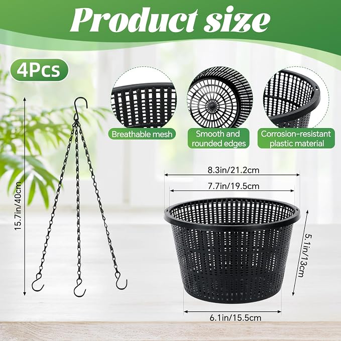 4 Packs Orchid Hanging Planter with Hangers 8.3 Diameter Orchid Hanging Planter with Hangers Plastic Plant Hanger Orchid Basket with Chain for Indoor or Outdoor Including 4pcs Adjustable Chains