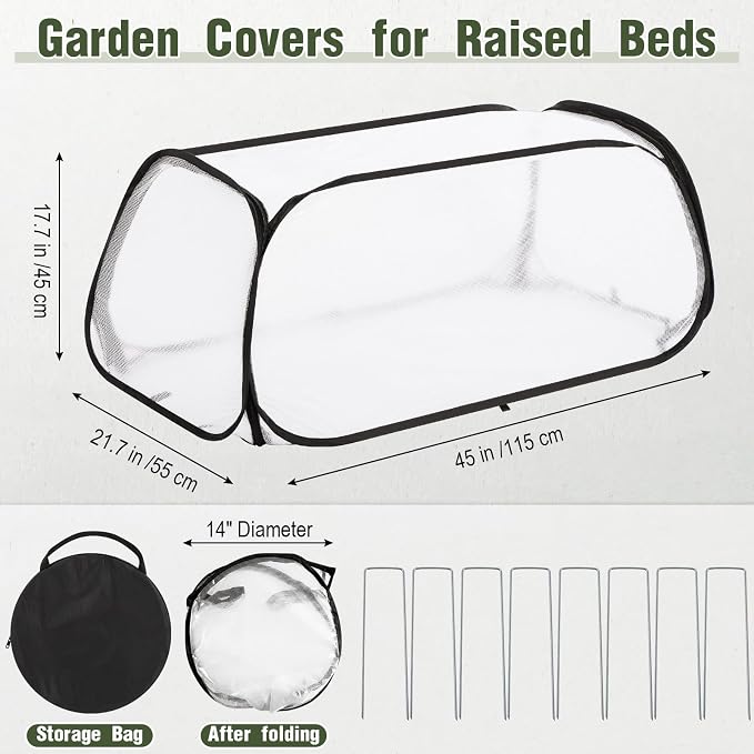 4 Pack Garden Covers for Raised Beds, 45 x 22 x 18 Garden Row Plants Cover Accelerator, Freeze Protection Greenhouse Cover for Raised Beds Protecting Seedlings Fruits with Ground Stakes