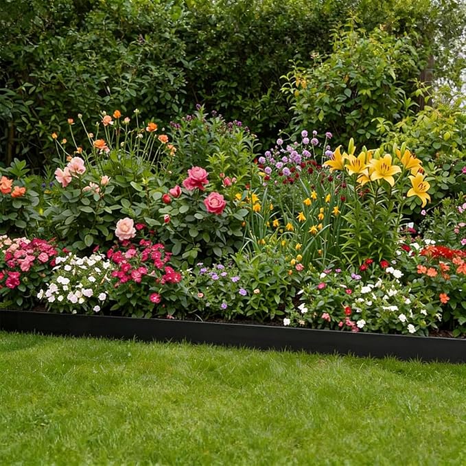 3IN x 82FT Garden Edging, Plastic Edging Border Landscape Edging Kit Flexible Lawn Edging with 125pcs Metal Spikes, Tool-Free Edge for Yard, Flowerbeds, Paving, Pathway