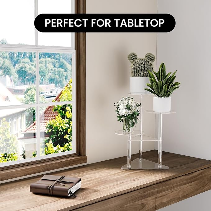 Sumerflos Acrylic Corner Plant Stand 3 Tier - Clear Indoor Plant Shelf Plant & Flower Display Rack Pot Holder for Living Room Balcony Window Modern