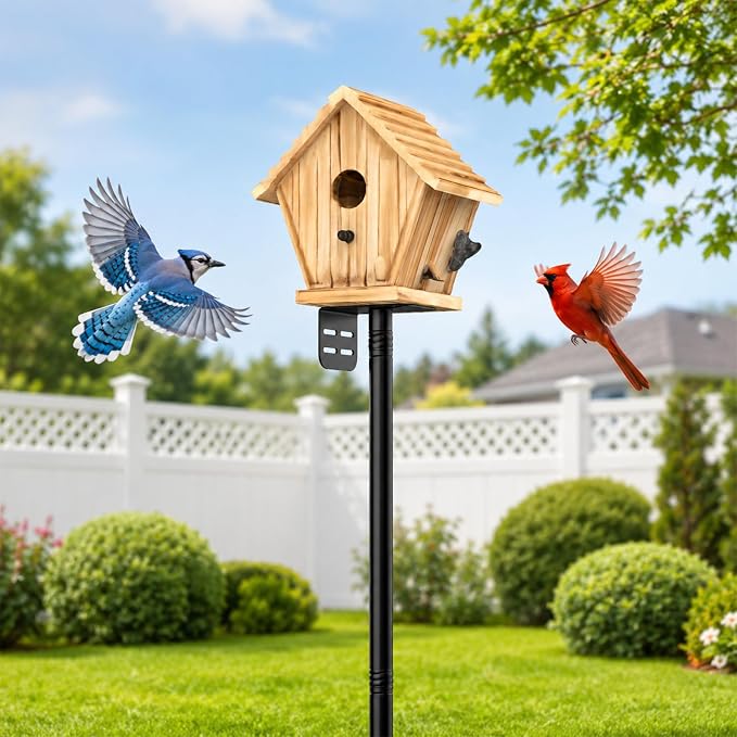 Bird Feeder Pole 85 Inch, Heavy Duty Adjustable Bird House Pole Mount Kit | Universal Top and Side Mount for Smart Bird Feeders, Bird Houses, Seed Trays and Weather Stations with 4-Stake Stable Base