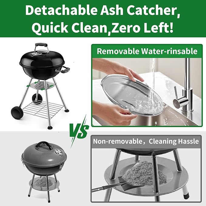 BEAU JARDIN Charcoal Grill 18 Inch for Outdoor Cooking BBQ Barbecue Coal Kettle Bowl Grill Portable Heavy Duty Round with Wheels Grilling for Tailgating Patio Backyard Camping Black