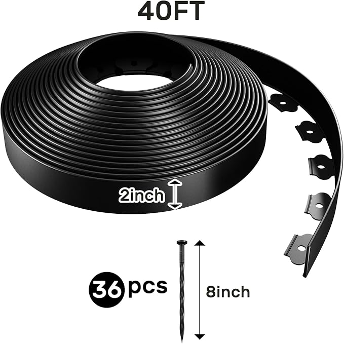 AGTEK Garden Edging 40FT Landscape Edging Kit 2 Inch Height Plastic Garden Border No Dig Lawn Border for Yard Flower Bed with 36 Stakes