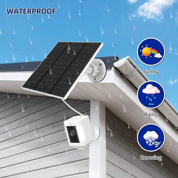 Solar Panels for Ring Camera Outdoor (New Generation) 5W 5V Solar Panel Charger with USB-C&Plug for Spotlight Cam Plus&Stick Up Cam Pro.Waterproof IP65 360°Adjustable 2M Cable (White, 3)