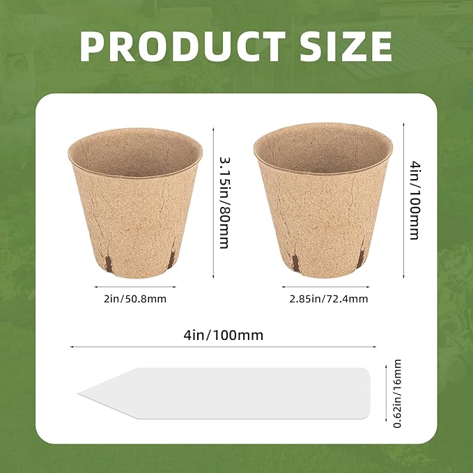 CLEANGOR 70Pcs Biodegradable 4” Peat Pots with 70Pcs Plant Labels, Biodegradable Seed Starter Pots with Drainage Holes, Nursery Pots for Seedlings, Herbs, Vegetables, Flowers, Gardening Kit
