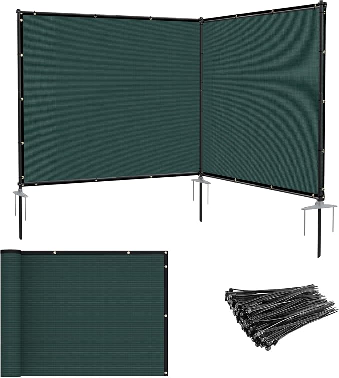 Patio 5' x 11' Outdoor Privacy Screen Freestanding Temporary Fence Panels Net Cover with Metal Poles for Outside Backyard Pool Garden Air Conditioner Fencing, Green