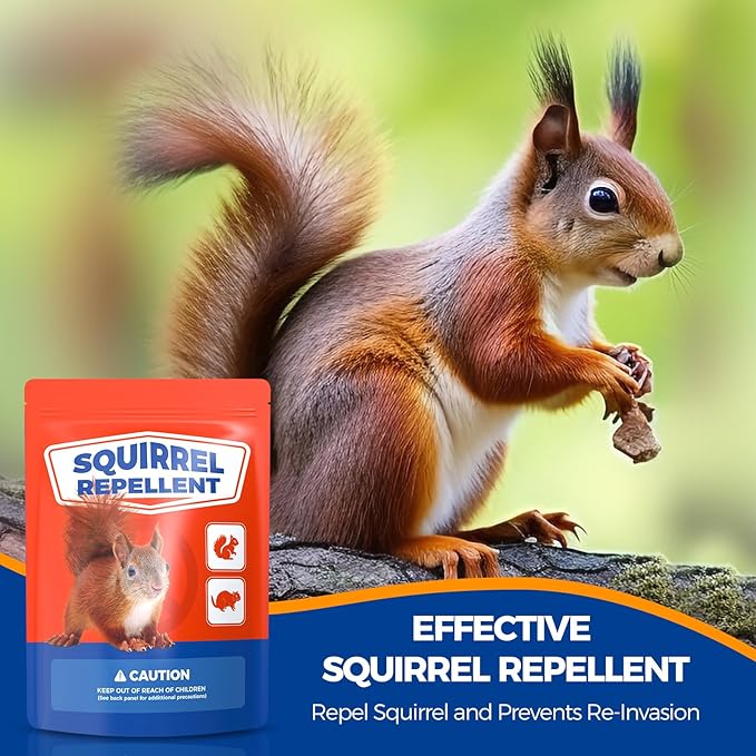 Squirrel Repellent 12 Packs, Keep Squirrels Out of Flower Pots Farmland, Natural Squirrel Deterrent for Bird Feeders, Chipmunk Repellent for Garden Patio, Repel Squirrels from Attic Car Indoor