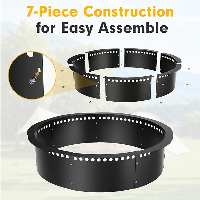 Smokeless Fire Pit Ring, 52 inch Outer/48 inch Inner Outside Fire Pit, Heavy Duty Large Solid Metal Steel Round Firepit Rim Insert for Outside Wood Burning, DIY Campfire Ring
