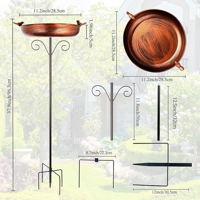 DREAMSOUL 38 Inch Tall Bird Bath with Stake, Vintage Copper Bird Bath for Outside Metal Freestanding Birdbath for Garden Yard Patio