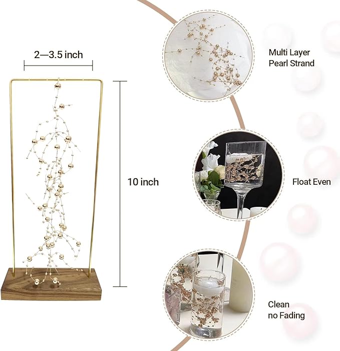 TeaSu 24Pcs Pearl String for Floating Candle Centerpieces, Pearl Vase Filler Decor for Wedding Centerpieces (Champagne Gold)