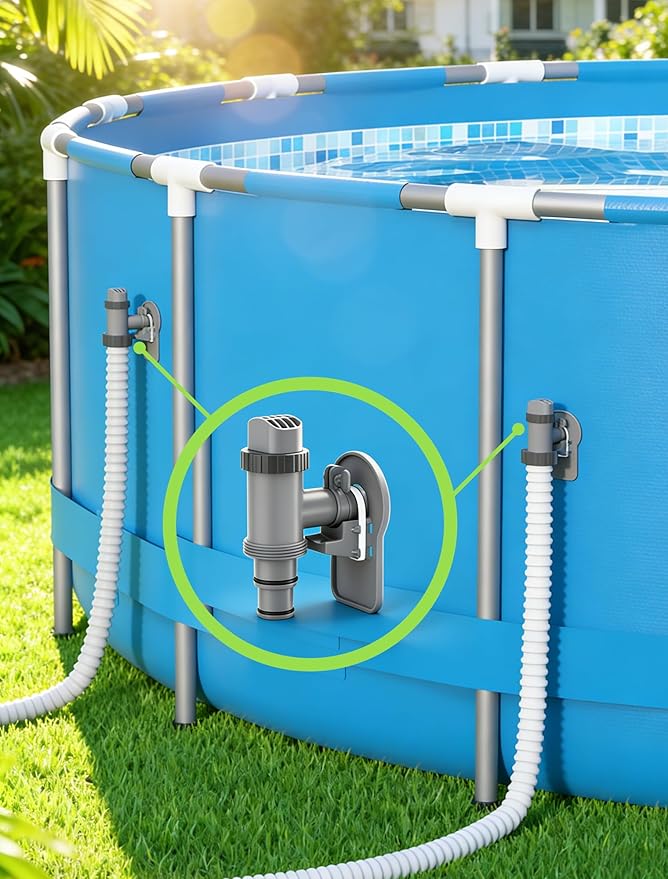 POOLHOUR Plunger Valve with Pipe Holder & Pool Hose Adapter, Above Ground Pool Pump Replacement Parts Compatible with I*tex/Col*m*n Pool