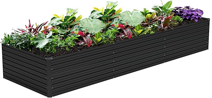 Vengarus 12x2x2FT Galvanized Raised Garden Bed Kit, Deep Root Planter Box Outdoor Large Planter Raised Beds for Planting Flowers,Vegetables and Herbs-Black