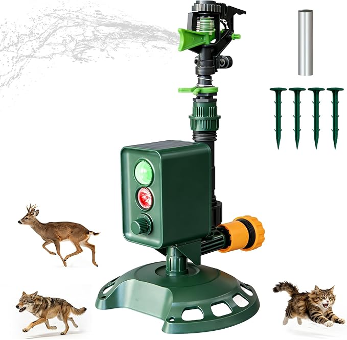 Solar Motion-Activated Animal Repellent Sprinkler for Lawn & Garden Water Spray Deterrent for Cats, Dogs, Deer, Squirrels & Skunks