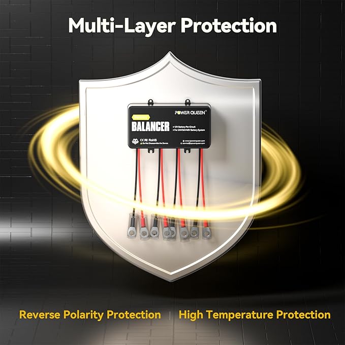 Power Queen Battery Balancer 48V (4 * 12V) Battery Equalizer for 24V/36V/48V Batteries Bank, Supports for LiFePO4/ Lead Acid/Gel/AGM/SLA Perfect for RV Solar Home Off Grid
