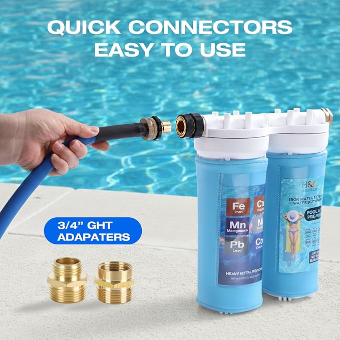 H&G lifestyles Garden Hose Filter for Pool Filling, Iron Removal Water Filter for Hot Tub & Spa, Reduces Calcium & Sediment, 3/4" GHT Adapter, 50,000 Gallons