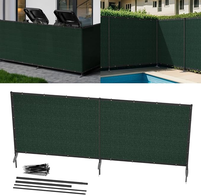 5' x 9' Green Outdoor Privacy Screen Freestanding 240 GSM Privacy Fence Panels for Outside, Pool Fences with Poles, Backyard Temporary Fencing, Privacy Wall Ground Pole Fence
