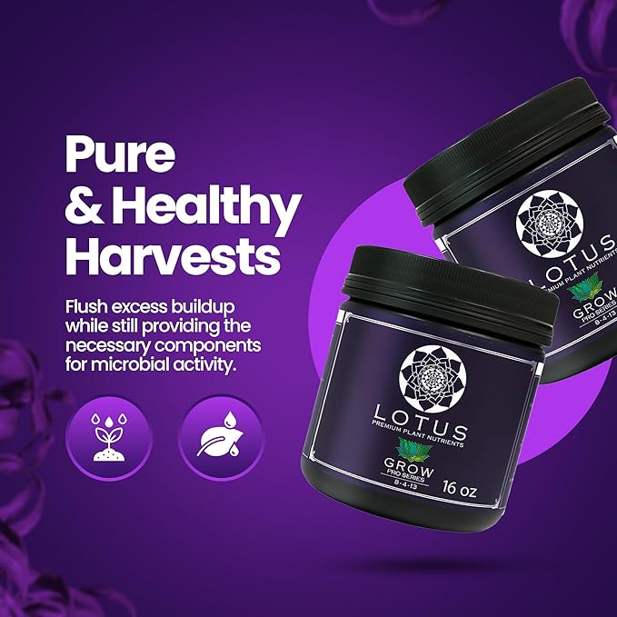 Lotus Nutrients Grow Pro Series, Water Soluble Plant Nutrient Powder, 14+ Ingredients with Chelated Micronutrients and Amino Acids, for Coco Coir, Hydroponics, Soil, Indoor and Outdoor Grows, 16oz
