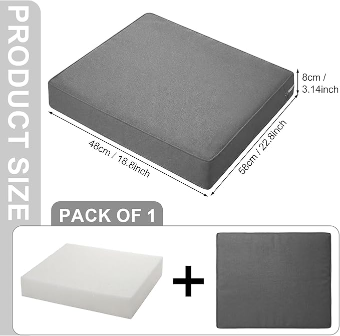 DoubleFill 1 Pcs Outdoor Ottoman Cushion 23"x19"x3" Waterproof Fade Resistant Outdoor Footstools Cushion Removable Patio Ottoman Cushions with Adjustable Fixing Strap for Stool (Grey)