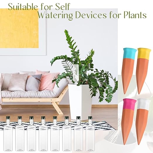 Ziliny 8 Pack Terracotta Watering Spikes Devices, Plant Self Watering Spikes with 25 oz Plastic Wine Bottles, Slow Release Vacation Insert Plant Waterer Devices for Indoor Outdoor